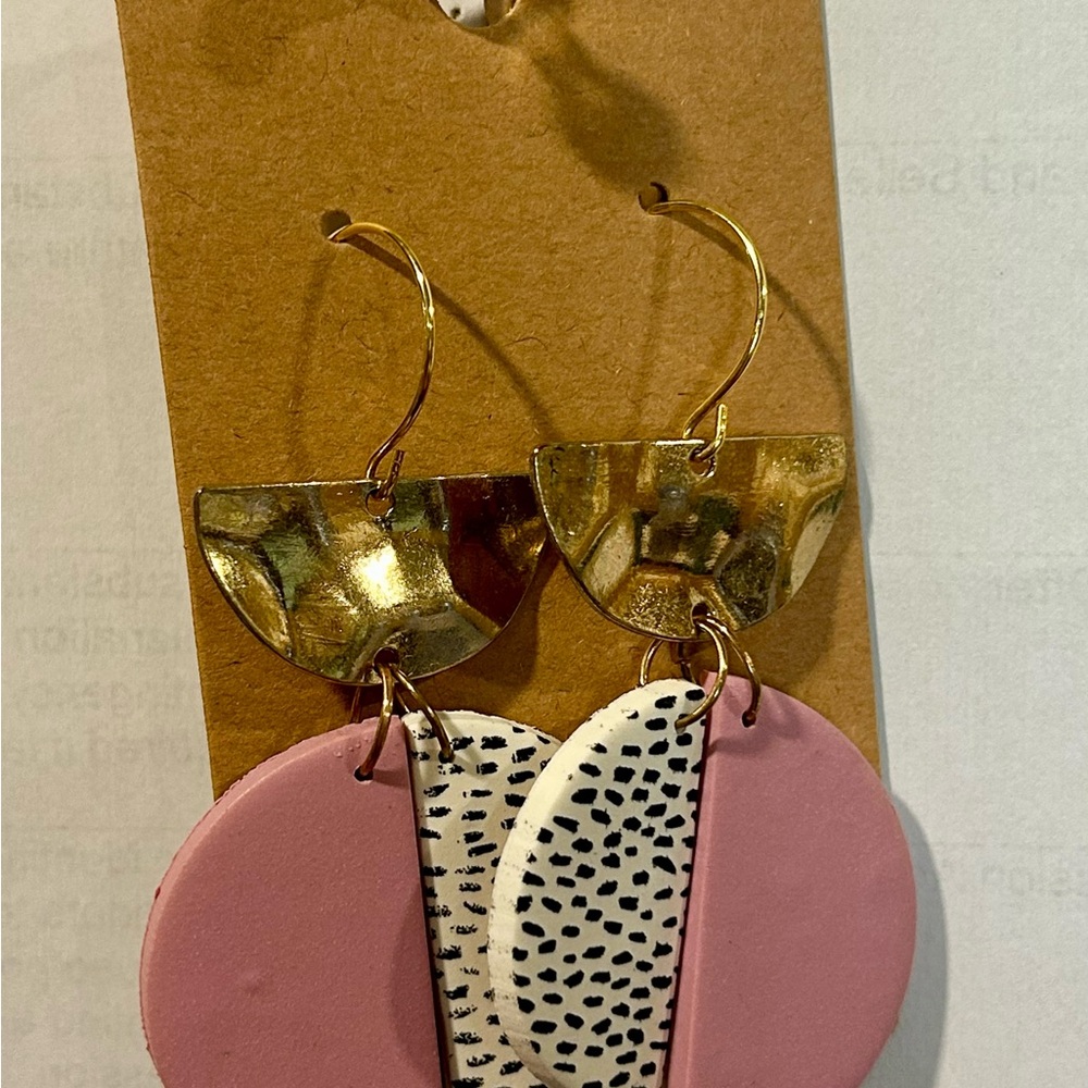 Gold and Pink Dangle Earrings